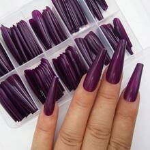 Colored Coffin Press On Nails Long Ballerina False Fake Nail Tips Full Cover Manicure Design Acrylic Nails 100pc For Women Teen FFgirls (Dark Grape){Inchcolor_nameinch:InchDarkGrapeinch} - 黑葡萄 - 查看 3