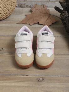 1 par de zapatos deportivos de bebé/niña pequeña de cuero parchado suaves y cómodos, con punta redonda, correa, suela antideslizante, zapatillas casuales lindas y de moda, adecuadas para bebés, otoño/invierno