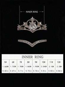 2pcs/Set Elegant Crown & Cubic Zirconia Copper Plated Ring Set, Perfect Valentine's Day Gift For Women - Silver - View 5