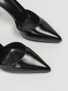 欧美风极简镂空女鞋，尖头细跟套脚凉鞋，高跟鞋 - 黑色 - 查看 4