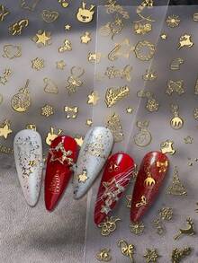 Beautizon Nailartlab 1pc/2pcs Christmas 3D Nail Art Stickers, Reflective Glitter Christmas Tree, Reindeer, Gingerbread, Snowflake Patterns, Winter DIY Nail Stickers - Multicolor - View 2