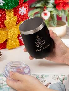 1PC Christmas Mug,Insulated Design,Black Christmas Tree Pattern,Keeps Drinks Hot Or Cold For A Long Time,Perfect Holiday Gift,Suitable For Coffee,Tea,Hot Chocolate,Suitable For Home,Office,And Travel,Holiday Theme Design,Durable Construction,A Must-Have For Coffee Lovers,Reusable,Dual-Use For Hot And Cold - Multicolor - View 5