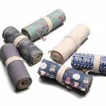 Estojo simples em lona estampada, grande capacidade com 48 orifícios para lápis de cor e desenho, estojo de enrolar para lápis específico para pintura, estojo multifuncional para guardar pincéis de maquiagem. - Multicolorido - Ver 3