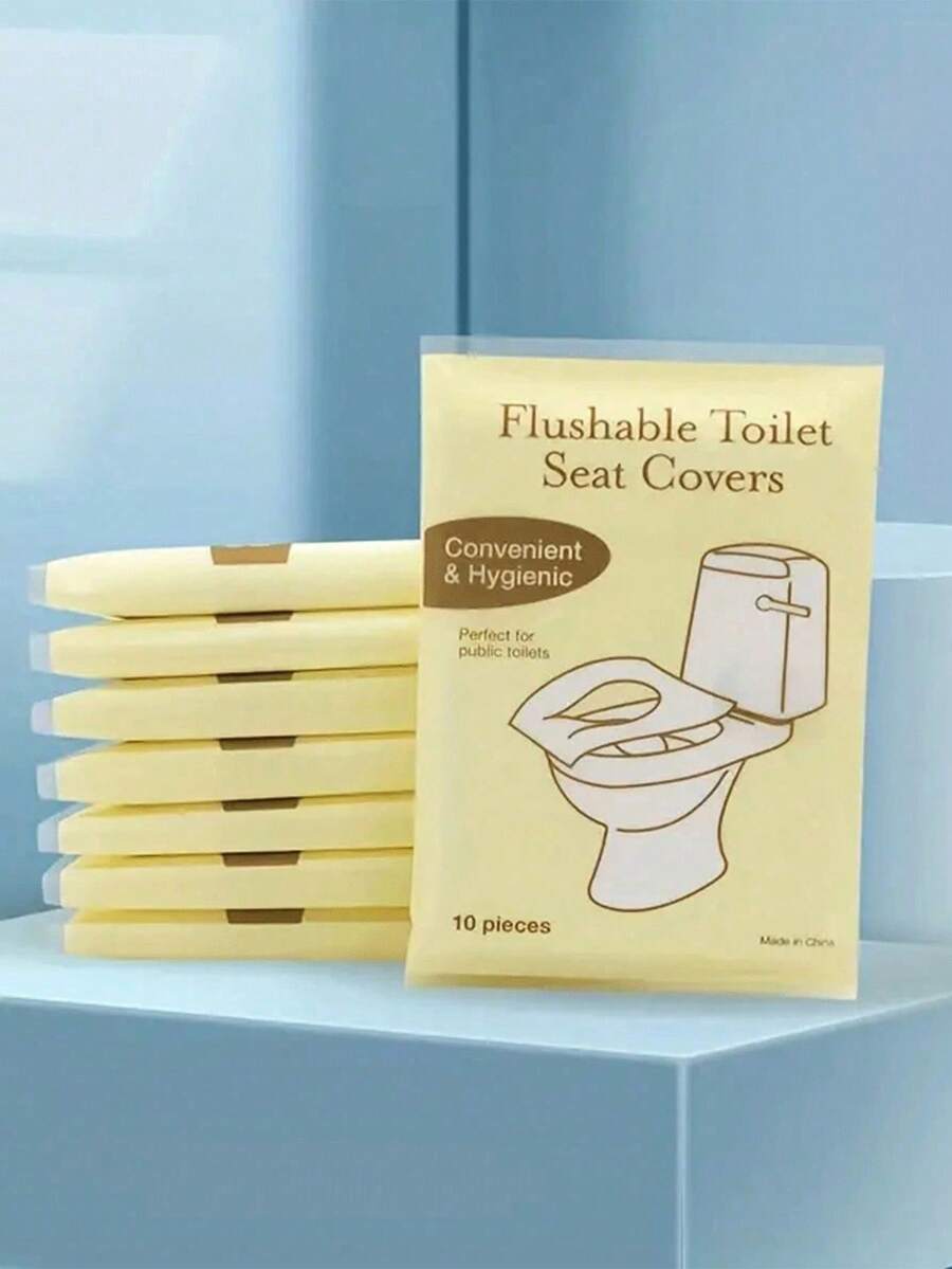 100pcs/Pack Disposable Toilet Seat Covers, Essential Travel Accessory, Water-Soluble Paper Toilet Liners, & Convenient (10pcs/Pack) - Multicolor - View 1