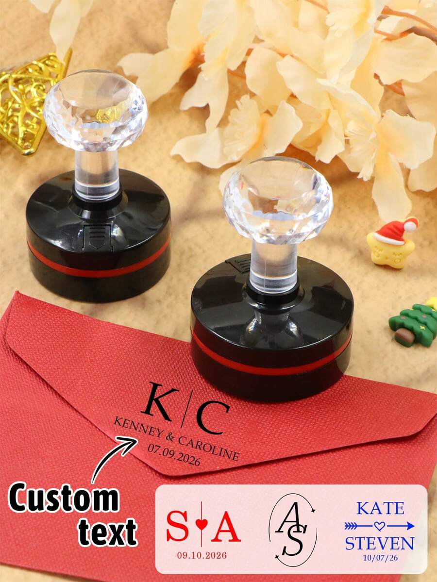 Customized Stamp, Wedding Stamp, Personalized Name Stamp, Customized Address Stamp, Customizable Signature Stamp, Christmas Wedding Gift, Birthday Gift, Wedding Gift, Anniversary Gift, 3 Ink Color Options, Bride & Groom, Party, Envelope, Backpack, Invitation, Wedding Invitation Box - Style B - View 1