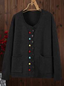 Plus Size Women Cardigan, Classic Knitted Casual Fashion Sweater Top