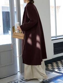 Áo khoác dài hai hàng cúc cổ chữ V dáng suông, thiết kế tối giản, thời trang dành cho nữ cỡ lớn, phù hợp mặc hàng ngày, đi làm hoặc đi du lịch, mùa xuân, thu và đông. - Màu hồng gỉ - Xem 3