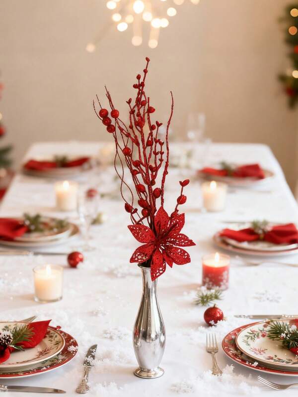 Ornements d'arbre de Noël rouges, fleurs artificielles de baies sur tiges pour la décoration de Noël à la maison, cadeaux de Noël