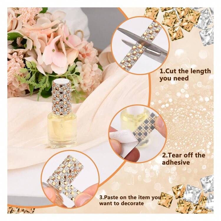 4 Yards Rhinestones Ribbon Self Adhesive Black Rhinestone Strip With 4MM Square Gems Bling Rhinestones Tape Roll For DIY Bedazzling Craft, Car, Wedding, Home Decoration - Multicolor 1029 - View 3