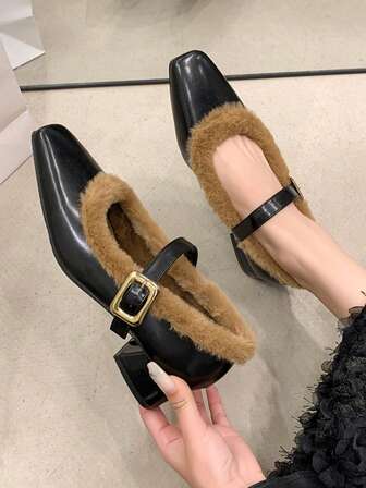 2025 Nuevos Tacones Altos de Estilo Retro Francés para Otoño/Invierno, Tipo Mary Jane con Piel Suave y Tacón Grueso