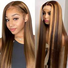 Uveous Straight Lace Front Wig Human Hair 5x5 Pre-Pulled With Baby Hair 180% Density Lace Close Up Human Hair Wig Women Natural Black 13X4 Upgraded HD Lace Front Wig Straight Lace Front Wig Human Hair 4x4 Glueless Wear & Go Wigs Human Hair Pre Plucked 28 Inch Highlight Ombre Lace Front Wig - S4/27 - 查看 2