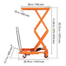 Mesa elevadora hidráulica , capacidad de 150 kg, altura de elevación de 127 cm, mesa elevadora manual de doble tijera con 4 ruedas y almohadilla antideslizante, ideal para manipulación y transporte de materiales. - 127 centímetros - Ver 10