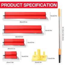 Glättklingen-Set für Trockenbauwände mit 83–125 cm Verlängerungsgriff, 25 cm/40 cm/60 cm/80 cm Edelstahlklingen zum Glätten von Gipskarton- und Wandoberflächen, inklusive austauschbarer Klingen, rot - Rot - Übersicht 9