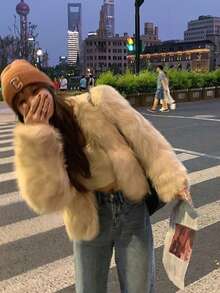 Women Faux Fur Coats - Milk Apricot - View 1