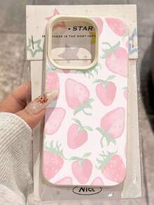 Funda para teléfono con diseño de fresas, compatible con teléfonos ,  17,  16 Pro Max,  15 Pro Max,  13 y  12. Fabricada en TPU con textura de cuero, ofrece protección contra golpes y caídas. Un regalo ideal para familiares, amigos, amantes del verano, parejas, cumpleaños y cualquier persona que adore las fresas. - Blanco - Ver 4