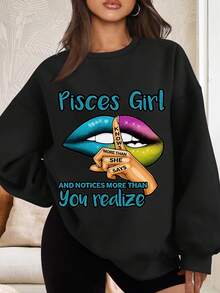 Pisces Girl Knows More Than She Says And Notices More Than You Realize Zodiac Sign Graphic Sweatshirt Women Casual Long Sve Pullover Top Autumn Winter Fashion Streetwear Outfit Set - 黑色 - 查看 1