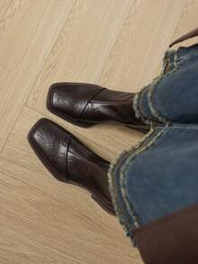 Women's French Style Versatile Ankle Boots, Fashionable Chunky Heel Short Boots With Back Zipper, Autumn/Winter - Brown - View 2