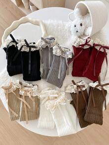 1/2/4/6双装女士彩色蝴蝶结蕾丝边过膝保暖腿套，可爱时尚，适合春、夏、秋、冬四季穿着 - 彩色 - 查看 8