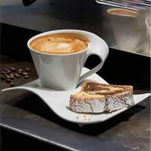 1 Set Asymmetrical Wavy Ceramic Cup & Saucer, Ceramic Tableware, Beautiful Coffee Cup, Unique Personalized Free Style Coffee Cup & Saucer Set, American Afternoon Tea Dessert Cup & Saucer Set, Minimalist High-Quality Practical Gift, Suitable For Restaurant, Living Room, Gift-Giving, Cafe - White - View 2