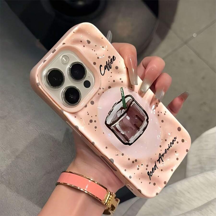 Teléfono con diseño de meteorito estilo americano con una taza de dopamina, compatible con los modelos 16, 15 Pro, 14, 14 Plus, 13 Pro, 12 Pro y 11 Pro. Esta funda protectora suave, de cobertura total y resistente a golpes es un regalo ideal para cumpleaños, familiares, compañeros de clase o aniversarios. - Rosa - Ver 1