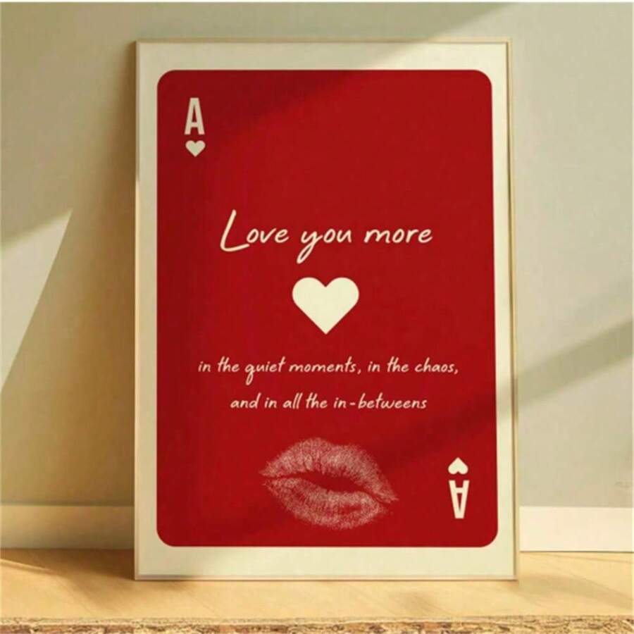 1张“爱你更多”主题印刷品，红色墙饰，复古卡片印刷，家居美学，可打印墙饰，学院风海报，爱情礼物，无框帆布画墙饰，房间家居装饰 - 彩色 - 查看 1