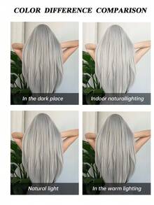 合成灰色直发假发，适合26英寸长发，带刘海，耐热纤维材质，完美适用于角色扮演、派对、节日、新年等场合，是送给女孩的理想礼物。 - 灰色 - 查看 7