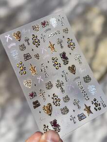 1 miếng dán móng tay kim loại 5D, miếng dán móng tay họa tiết da báo cổ điển, miếng dán nghệ thuật móng tay tự dính, phụ kiện trang trí móng tay DIY, dụng cụ làm móng - Nhiều màu - Xem 3