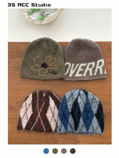 Brushed Crochet-Style Slouchy Beanie For Large Heads, Personalized Autumn/Winter Oversized Knitted Handmade Knitted Baggy Thermal Lined Warm Earmuff Cap, Loose Warm Headwear, Cashmere Bow Knitted Balaclava Winter Clothing