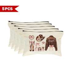 1/5/10/20pcs Cute Bow Pattern Canvas Zipper Bags Set, Y2K Style Bow Decor Jewelry Organizer Bags, Travel Cosmetic Bag, Pencil Case, Party Gift Bag Set, Toiletry Bag, Multipurpose Organizer Pouch Autumn University Essentials Travel Essentials For Holiday Vacation Travel Bag For Women Makeup Bag Makeup Organizer Make Up Bag - Beige - View 32