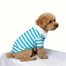 1pc 2026 New Striped Pet Clothes, Ins Style Classic Polo Shirt For Cats & Dogs, Suitable For Indoor & Outdoor, Viral Photo Prop - Blue and White - View 9