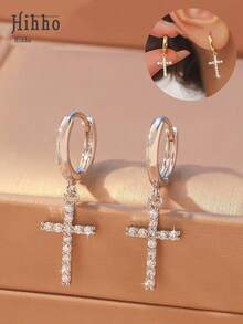Hihho 1 Pair Vintage Copper Double Cross Hoop Earrings, Elegant & Fashionable Earrings For Women - Cross - View 13