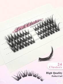 24pcs/Set CC Curled Natural Soft Faux Mink Eyelashes, Individual Cluster Eyelash Extensions, Makeup Tools - Black - View 5