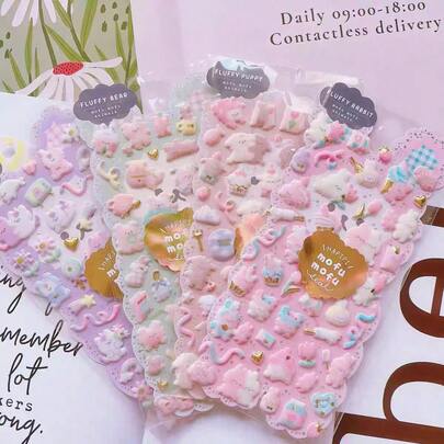 可爱卡通毛绒猫狗贴纸，DIY剪贴簿、手机壳、相册装饰，日式风格