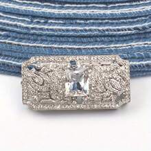 New Light Luxury Hollow Square Brooch High End Niche Corsage Anti Slip Pin Dress Party Wedding Accessories Gift - 銀色 - 查看 2