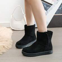 女士加厚纯色户外人造毛皮内衬雪地靴，休闲冬季户外 - ZK-2403黑色 - 查看 4