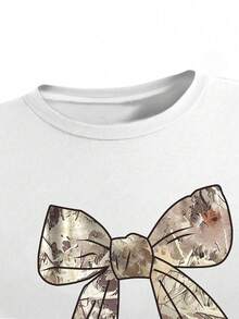 女童蝴蝶结印花短袖上衣和迷彩工装裤套装 - 白色 - 查看 4