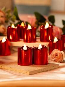 6pcs Red Flameless LED Tea Lights, Battery Operated Candles For Party Decoration, Warm White Flameless Vow Candles For Valentine's Day, Autumn Decor, Thanksgiving, Wedding Table Decoration - Multicolor - View 5