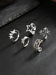 9pcs Fashionable Punk Style Crystal Star Rings Set, Adjustable For Men Casual Daily Wear - 9pcs - View 8