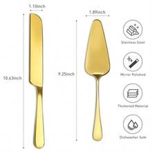 2Pcs Wedding Cake Knife And Server Set Premium Cake Cutter Includes 10.63 Cake Knife And 9.25 Pie Server Stainless Steel Cake Cutting Set For Wedding Birthday Anniversary Gold - 金色 - 查看 4