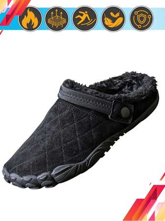 Women's Soft Suede Warm Fur Minimalist Shoes For Men,Simple Designed,Lightweight,Fashionable,Wide Toe Box Barefoot Shoes Indoor Household,Fleecy,Elegant College Style House Slippers,Suitable For Autumn And Winter