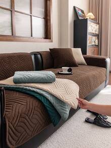 1pc Waterproof Geometric 3D Solid Color Sofa Cushion, Minimalist Style, Anti-Slip Back, Pet-Friendly, Soft Multi-Functional Anti-Dirt Anti-Dust, Holiday Decor Sofa Cover, Backrest Towel Armrest Towel All Season - Brown - View 3
