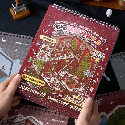 22 st. klistermärkesbok med miniatyrscener från Horror Town, innehåller 8 olika scener och 14 klistermärkesmaterial, 3D-tecknade hus, gör-det-själv-landskapsdekoration, klistermärken, scrapbookingmaterial