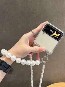 New Stylish Pearl Crossbody Shoulder Strap Chain Lanyard Folding Phone Case Compatible With Samsung Galaxy Z Flip7 Flip6 Flip5 Z Flip 4 3 Luxury Anti-Drop Protect Clear Back Cover - Clear - View 6