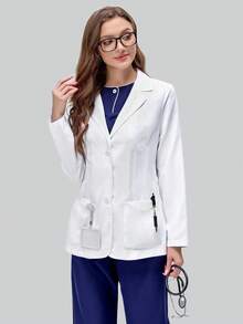 cimmuovere 女款長袖多口袋刷手服護理師刷手服工作服 牙醫醫療寵物醫院實驗室白大褂 春秋款 - 白色 - 查看 6