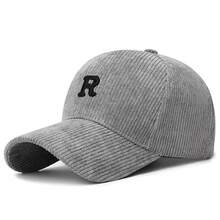 Gorra de béisbol de pana con letra 'R' bordada en 3D, sombrero estructurado ajustable de color sólido, accesorio elegante para otoño e invierno ICRY - Gris - Ver 13