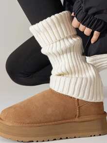 1 Pair Solid Color Leg Warmers, Fashion & Warm, Suitable For UGGs, Christmas Socks, Winter Socks For Women, Casual, Holiday, Christmas Party Outfit - Multicolor - View 9