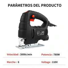 Sierra Caladora Eléctrica 6 Velocidades Ajustables, Sierra Caladora Eléctrica Profesional Cierra Para HerramientasDe Corte , Varios Accesorios, Abrazadera Y Porta Cuchilla Sierra Para Madera/metal/plástico - Incluye Sierras, Guantes - Negro - Ver 2