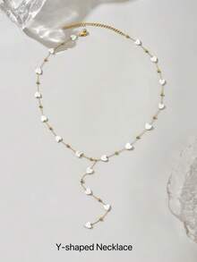 2pcs Stainless Steel Heart Shaped Beaded Necklace, Gold Plating Y-Shaped Chain Necklace, Cute Style Suitable For Dating Or Valentine's Day Gift For Your Loved One, Sexy Collarbone Chain Accessory - Gold - View 5