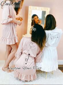 Customized Satin Bridal Robe, Half Sleeve Design, Customized Bridesmaid Bridal Robe, Personalized Satin Robe, Customized Bridal Robe, Bridesmaid Preparation Robe, Wedding Party Robe, Lace Trim Robe, Customized Name Robe, Bridal Robe Gift, Bridal Shower Gift, Silky Loungewear, Matching Bridesmaid Silky Loungewear, Wedding Party Gift, Preparation Robe