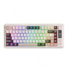 FREEWOLF Teclado Sem Fio, Conexão Dual Mode Bluetooth & 2.4G, Teclado de Jogos com Sensação Mecânica e Teclas Degradê PBT, Tela de Exibição, Feeless Wolf M75